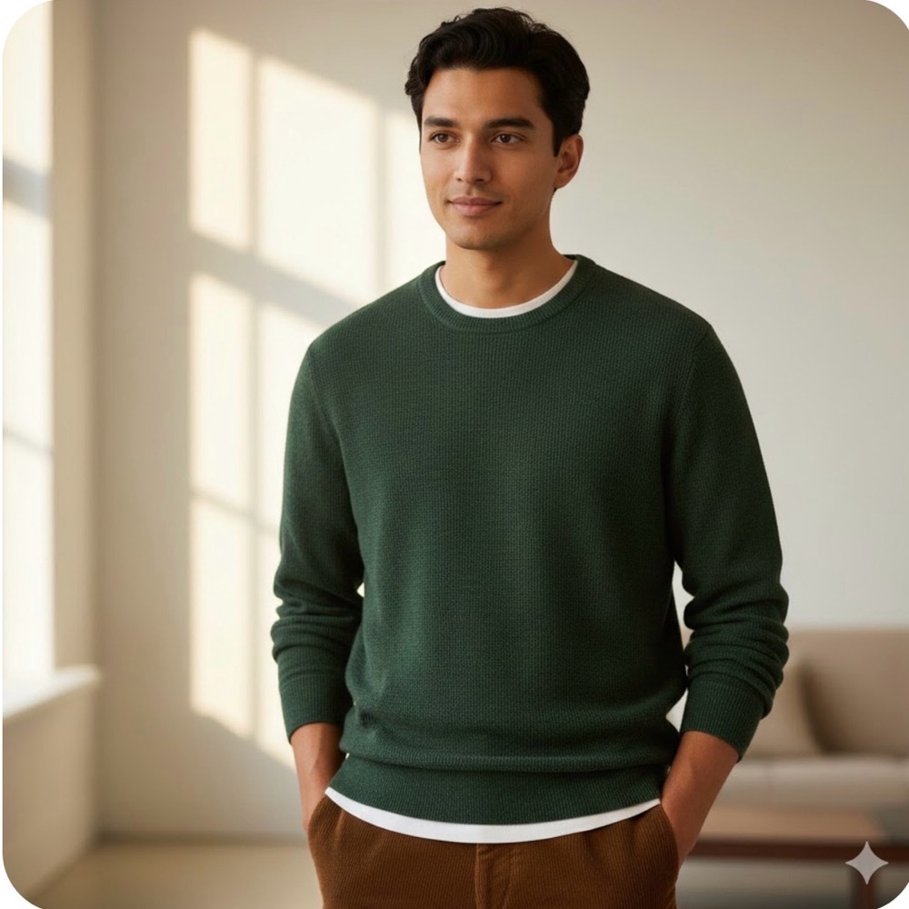 J Crew Forest Green Cotton Crewneck Sweater NWOT